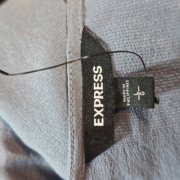 Express Gray Blue Deep V-Neck Blouse Size L NWOT - Picture 2 of 10
